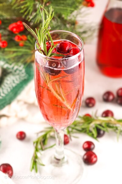 Christmas mimosa made with cranberry juice.