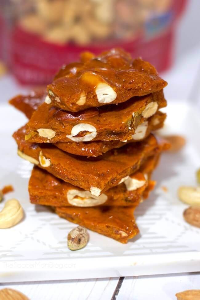 stack of homemade honey and nut brittle.