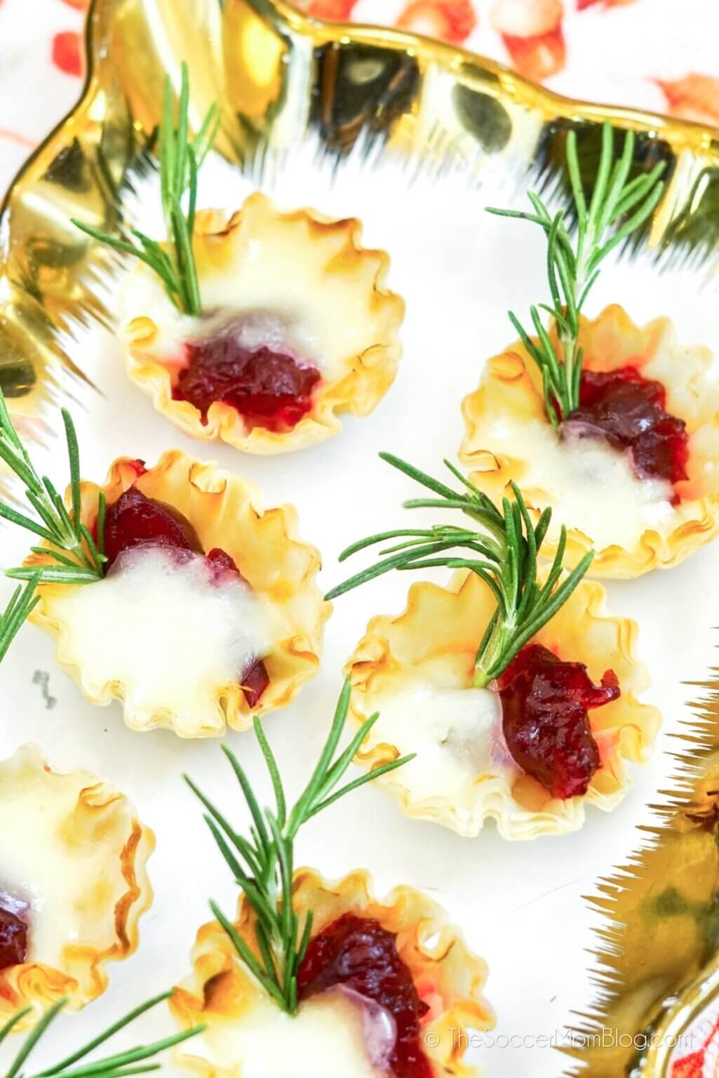 cranberry brie bites in puff pastry cups.