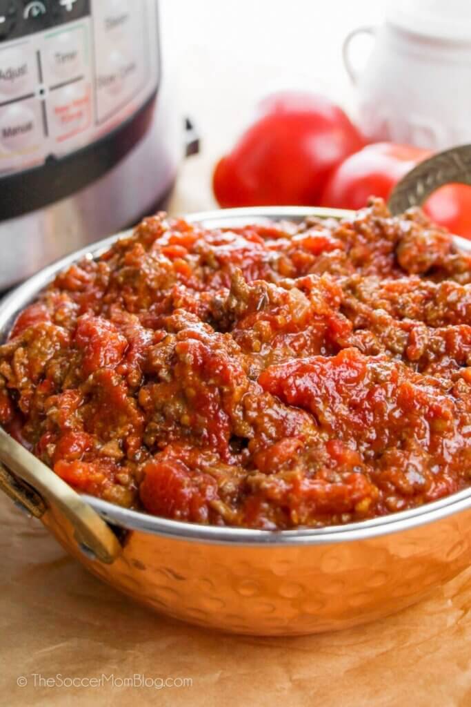 bowl of homemade meat sauce.