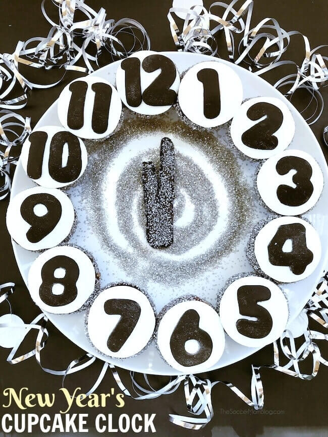 clock made of cupcakes with numbers on top.