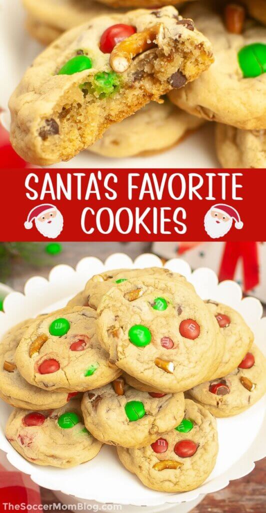 2 photo vertical Pinterest collage showing Santa's favorite cookies.