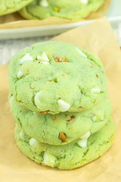 stack of 3 green Pistachio Pudding Cookies