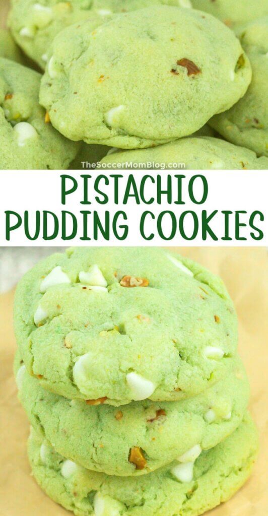 Pistachio Pudding Cookies, vertical Pinterest image.