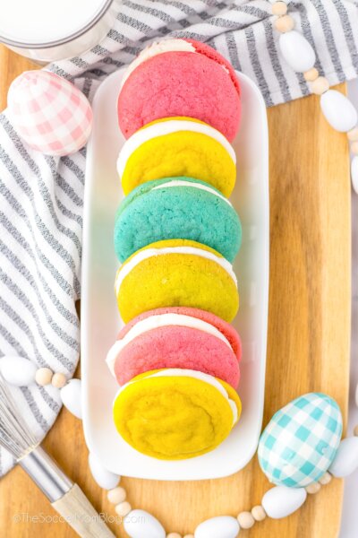 plate of colorful Easter sandwich cookies.