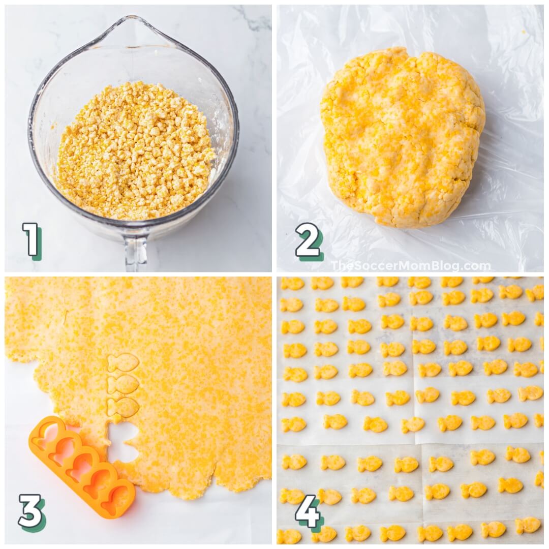 Homemade Goldfish Crackers Step by Step 4 photo collage.