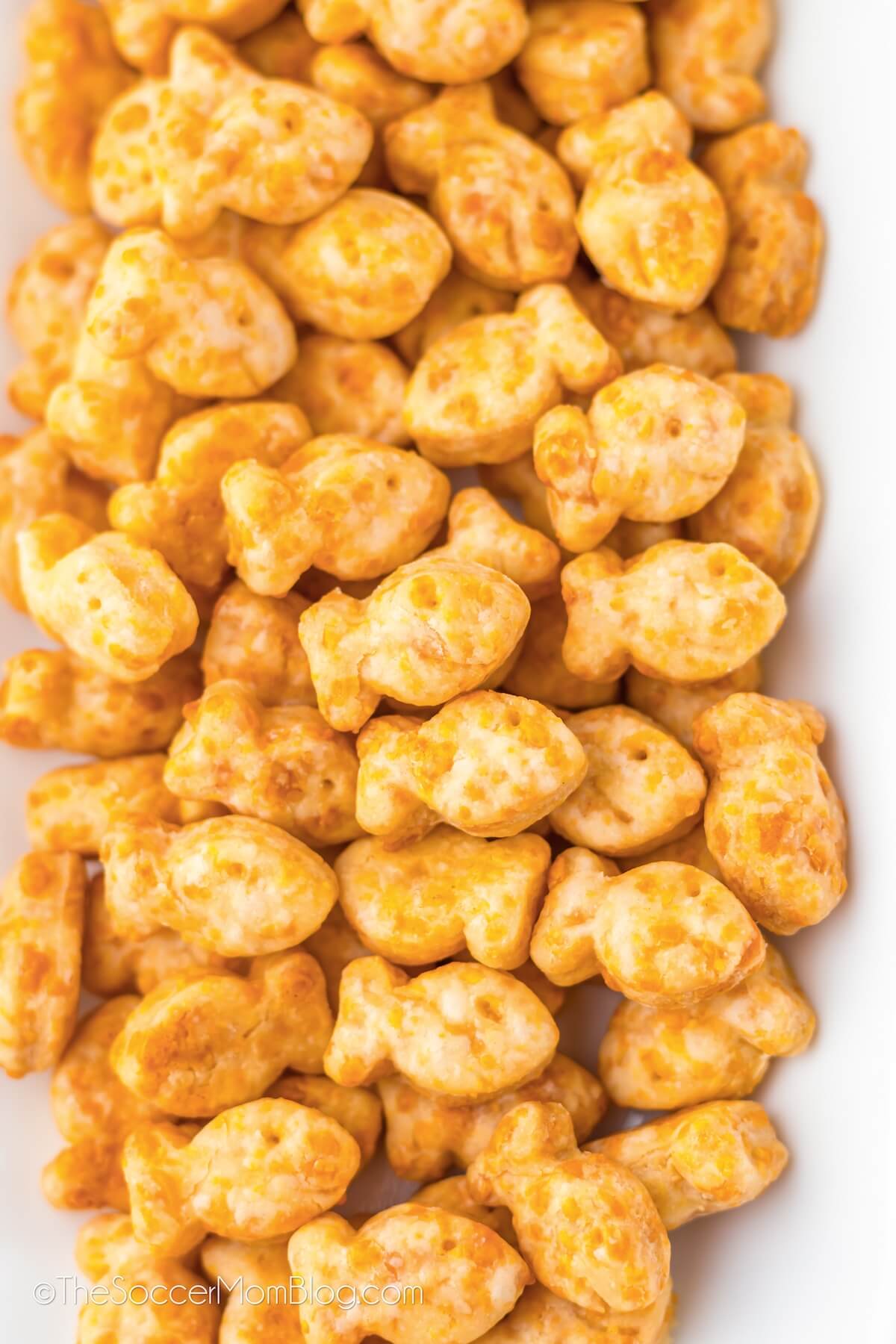 Homemade Goldfish Crackers close up.