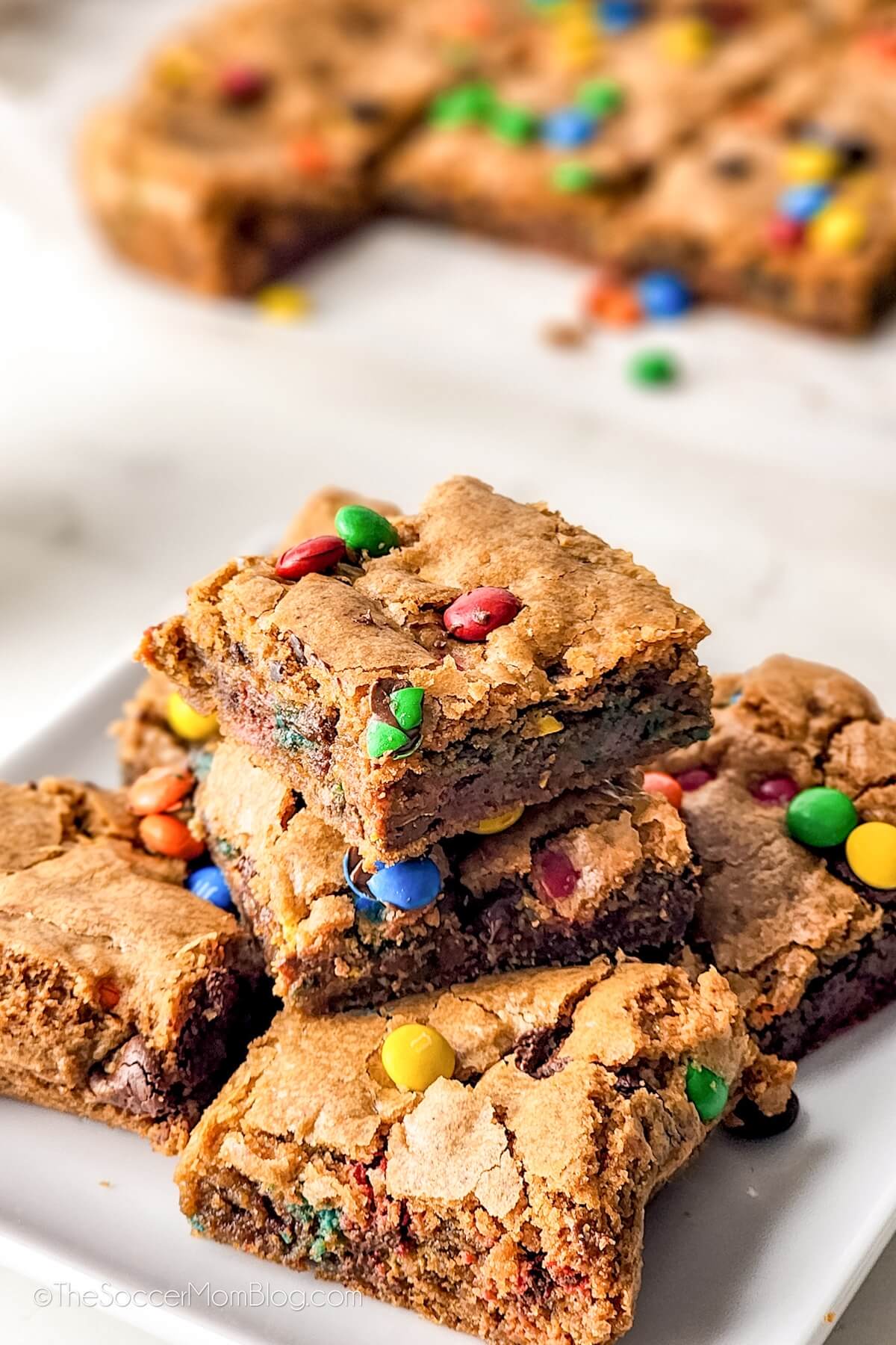 M&M Cookie Bars on plate