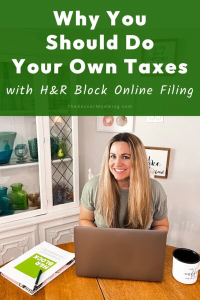 woman at laptop, text overlay "Why You Should Do Your Own Taxes".