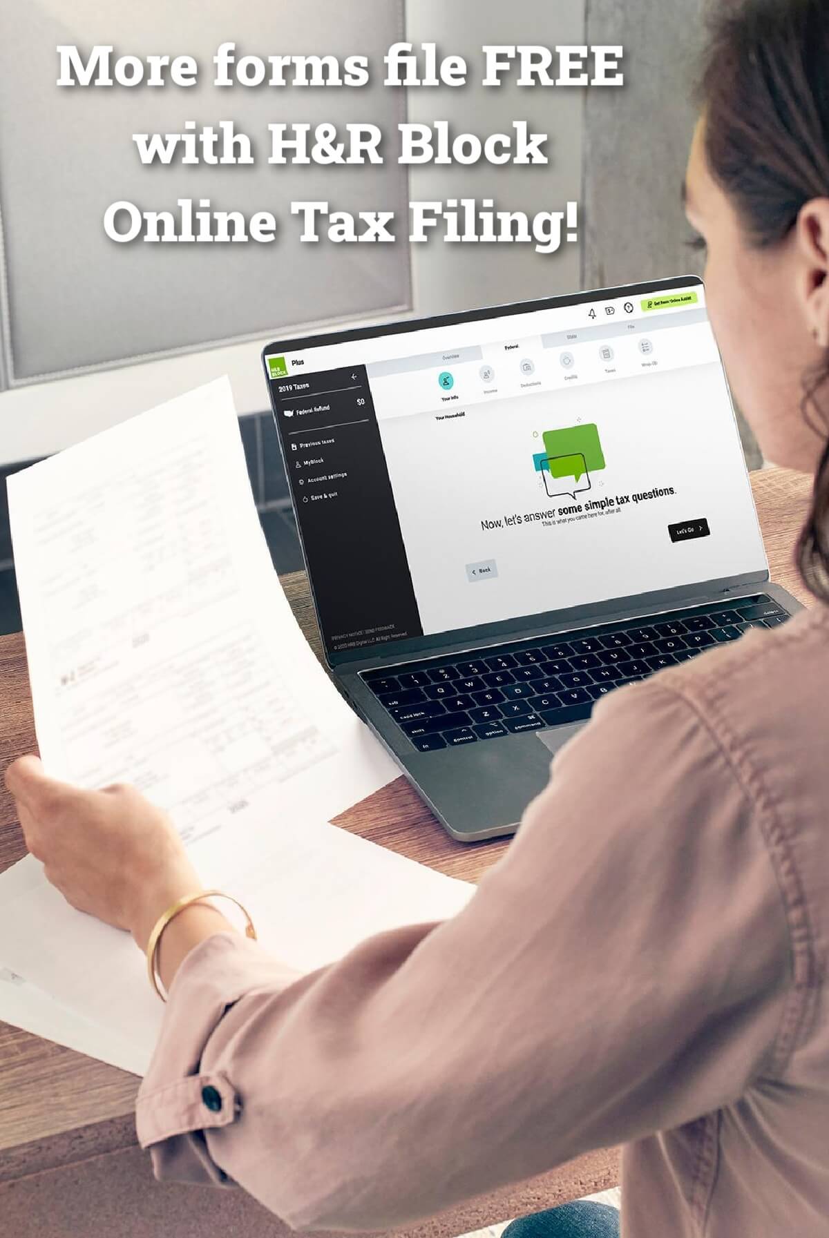 woman preparing taxes online with laptop.