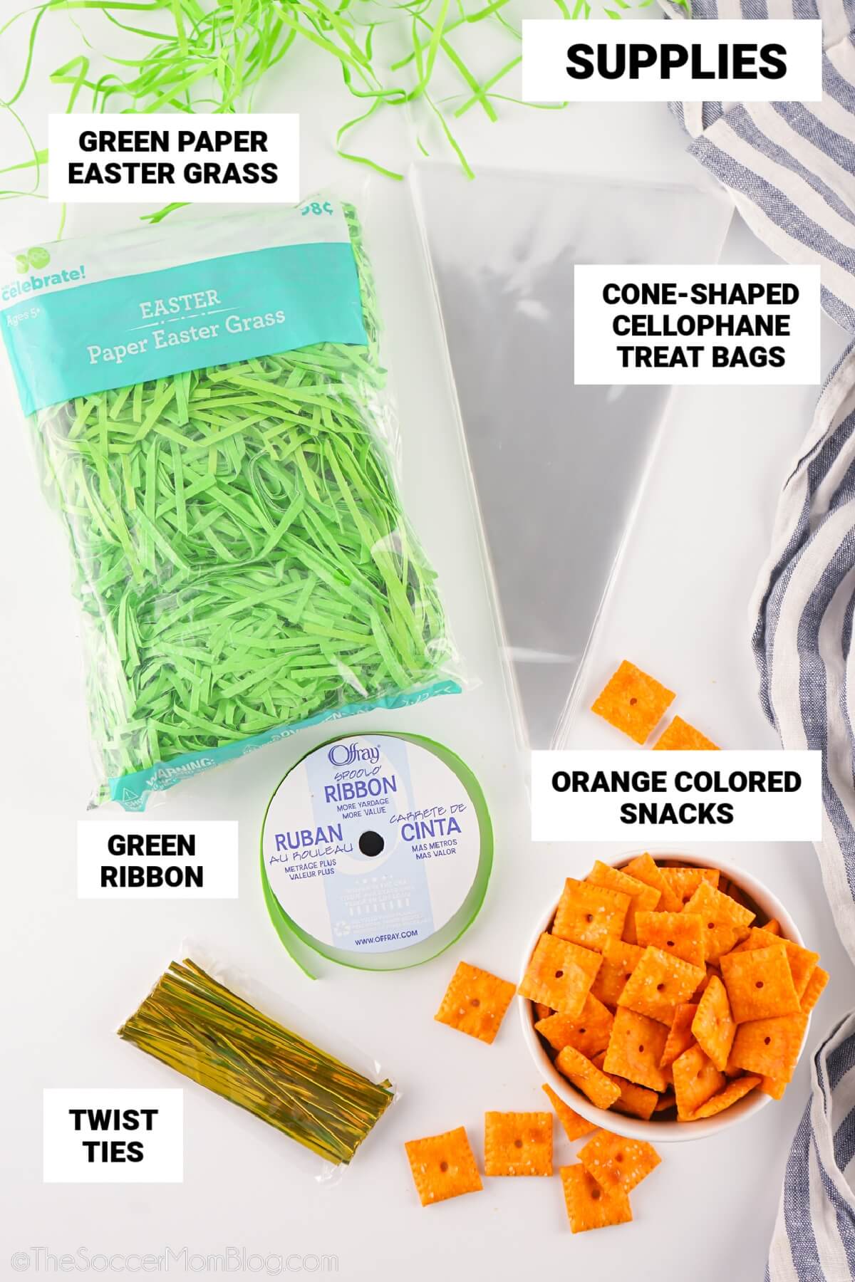 supplies needed to make carrot treat bags.