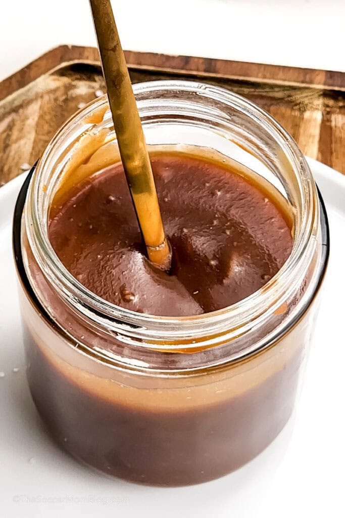 jar of homemade caramel sauce.