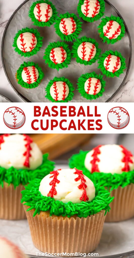 Baseball Cupcakes Pinterest style collage.