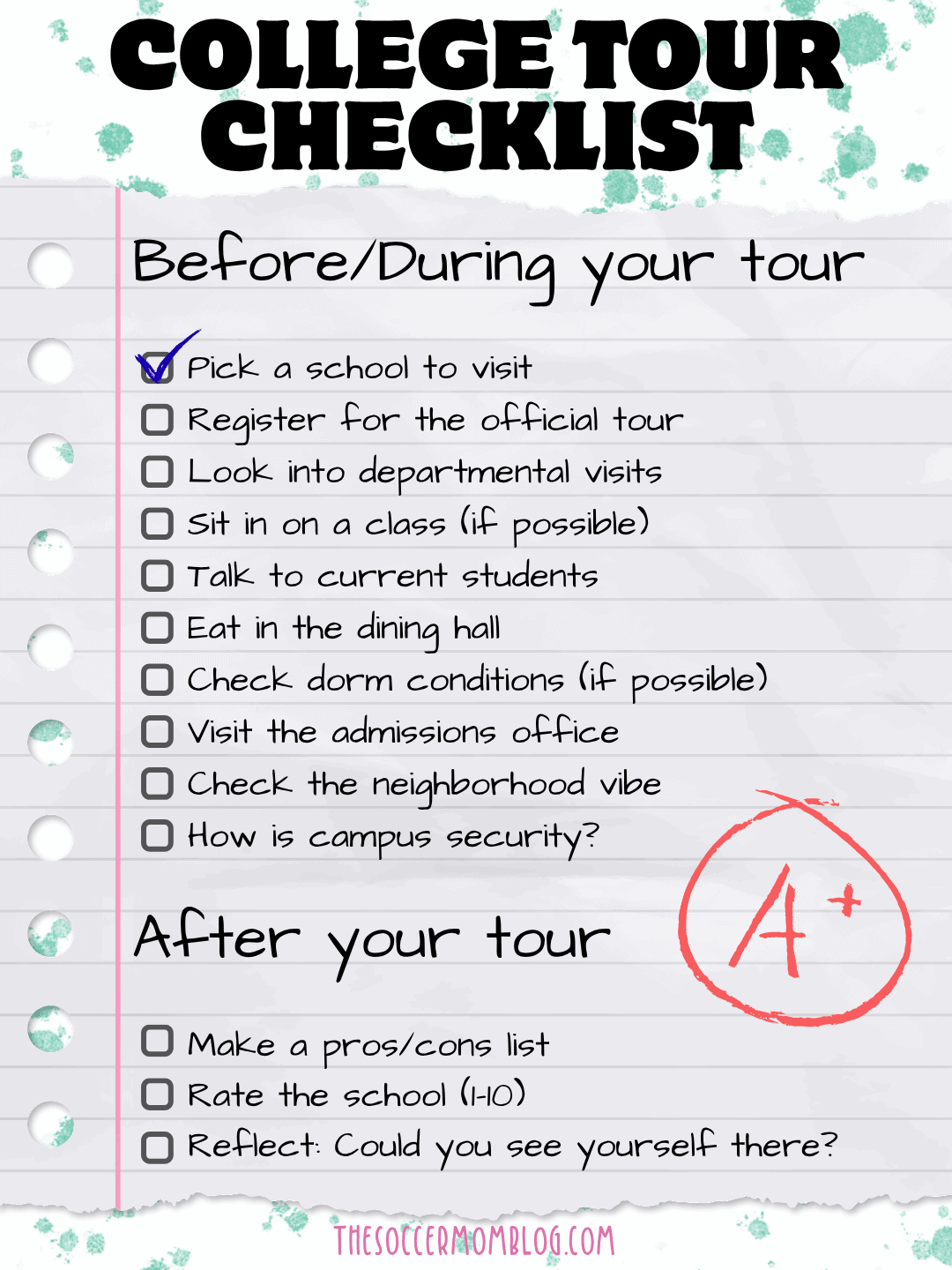 college tour checklist infographic.