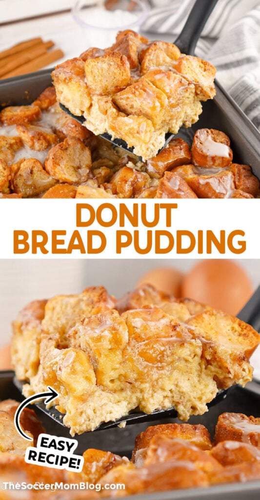 Donut Bread Pudding Pinterest style collage.