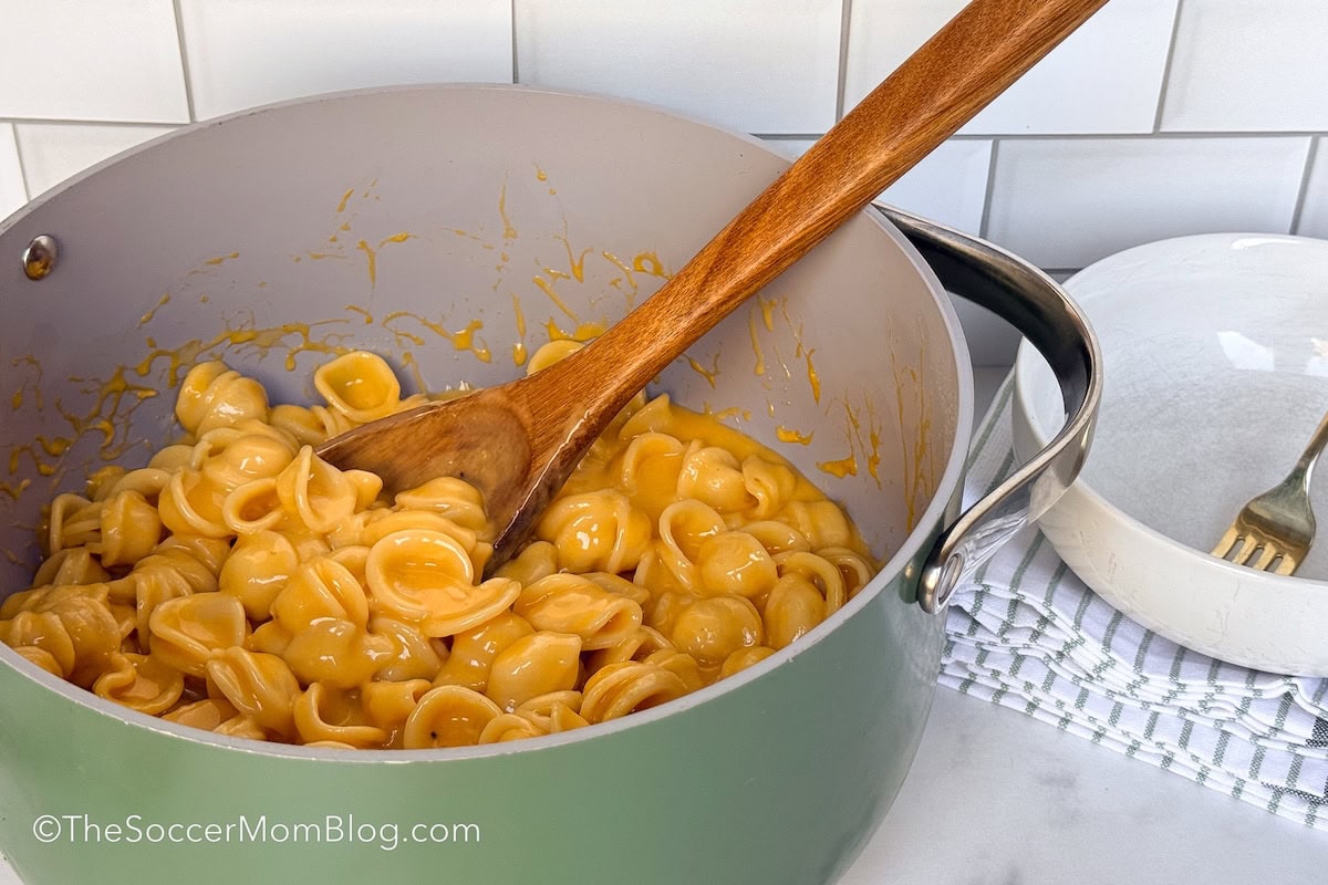 stovetop mac and cheese in a large pot.