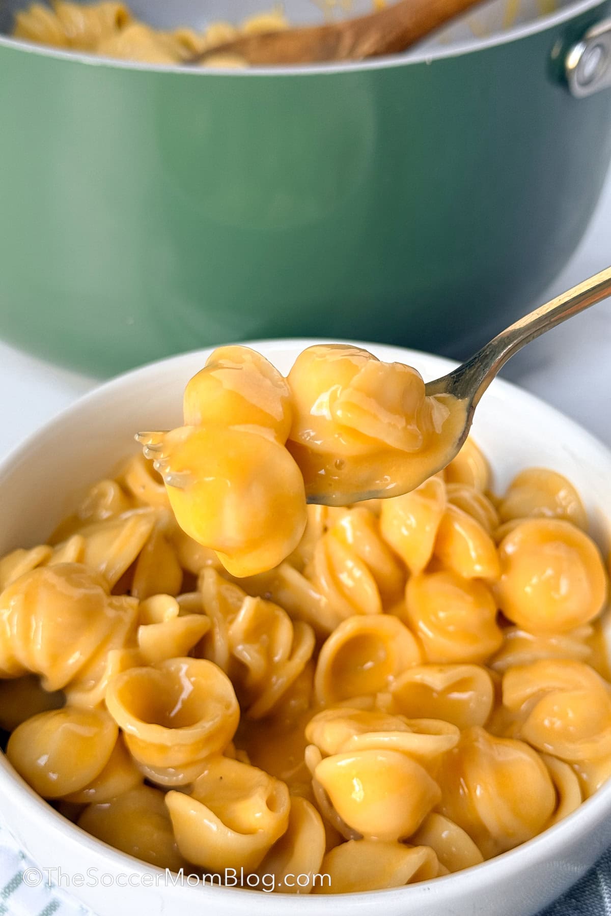 a forkful of homemade mac and cheese.