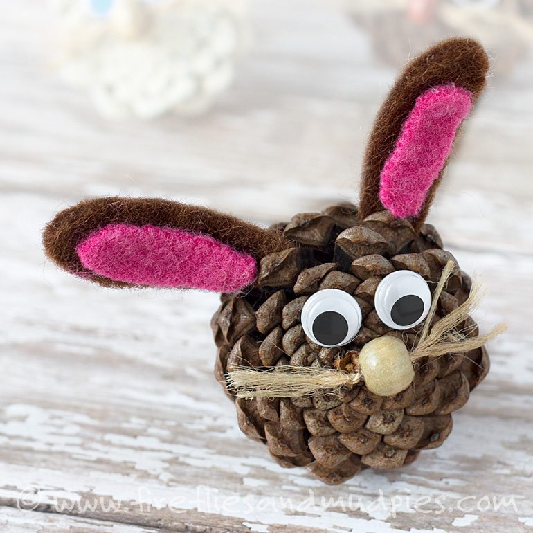 Easter bunny made from a pine cone.