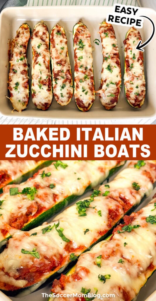 Baked Italian Zucchini Boats Pinterest Image.