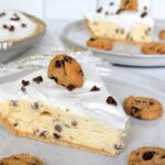 chocolate chip cookie dough pie, 2 slices and rest of pie in background.