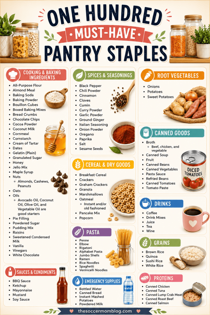checklist of items to stock up in your pantry