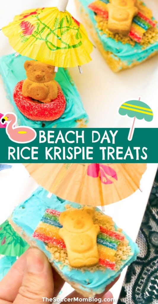 Beach day rice krispie treats Pinterest image.