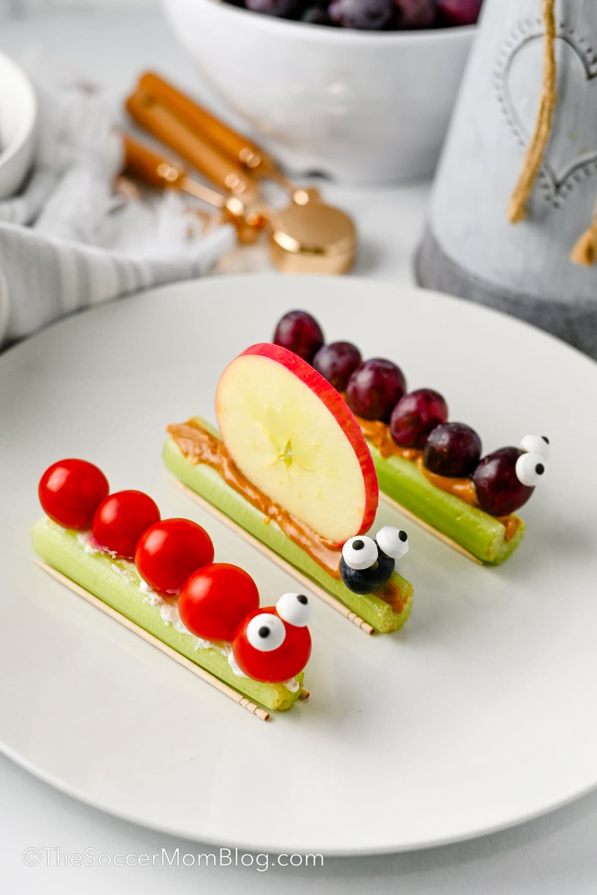 celery bug snacks made with peanut butter and fruit.