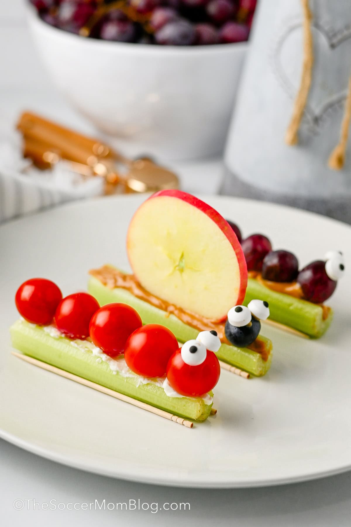 bug-themed snacks made with celery, peanut butter, and fruit.