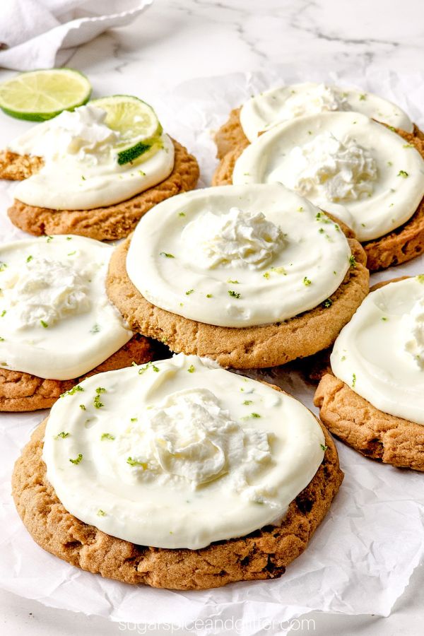 platter of bakery style cookies with key lime frosting.