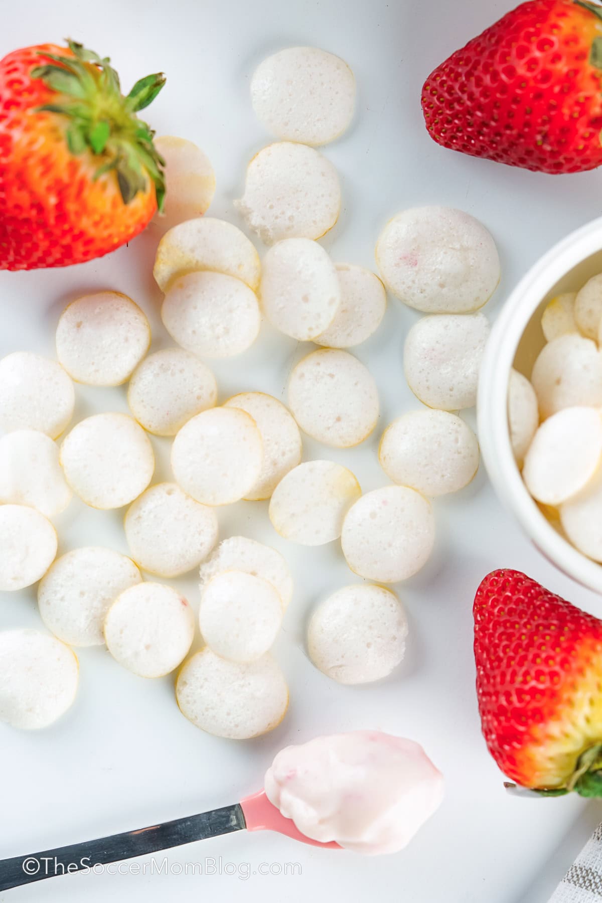 Homemade Yogurt Melts spread out on a table.