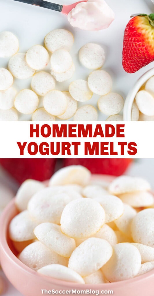 Pinterest style collage for Homemade Yogurt Melts.