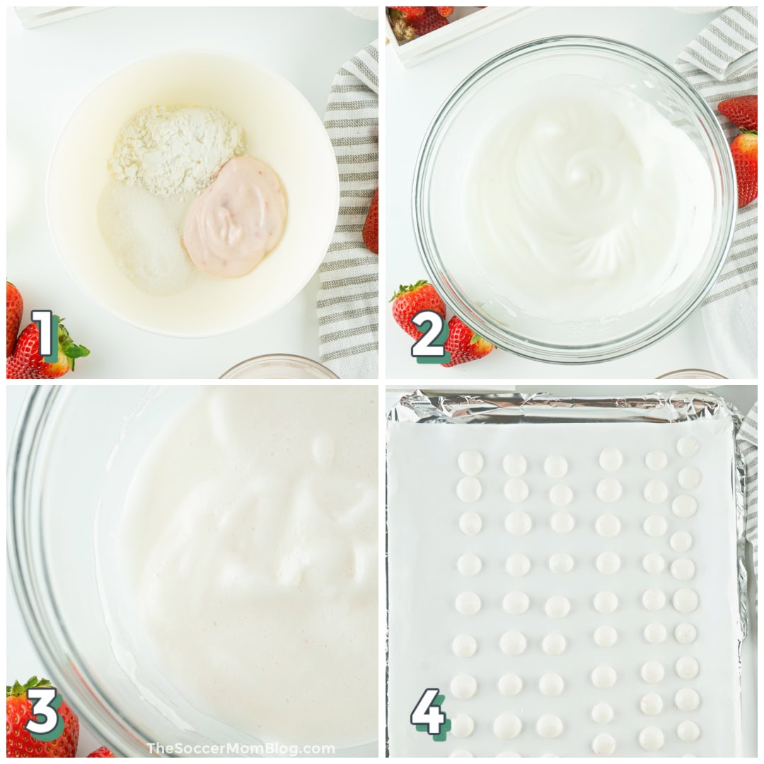 Step by step collage on making baby yogurt melts.