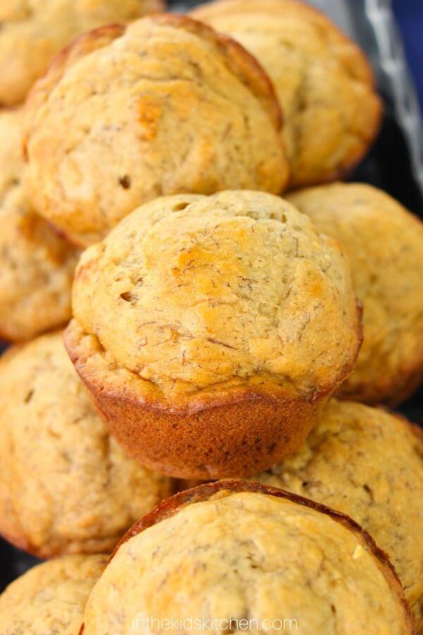 close up of banana applesauce muffins.