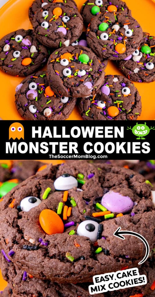 Chocolate Halloween Monster Cookies Pinterest Image.