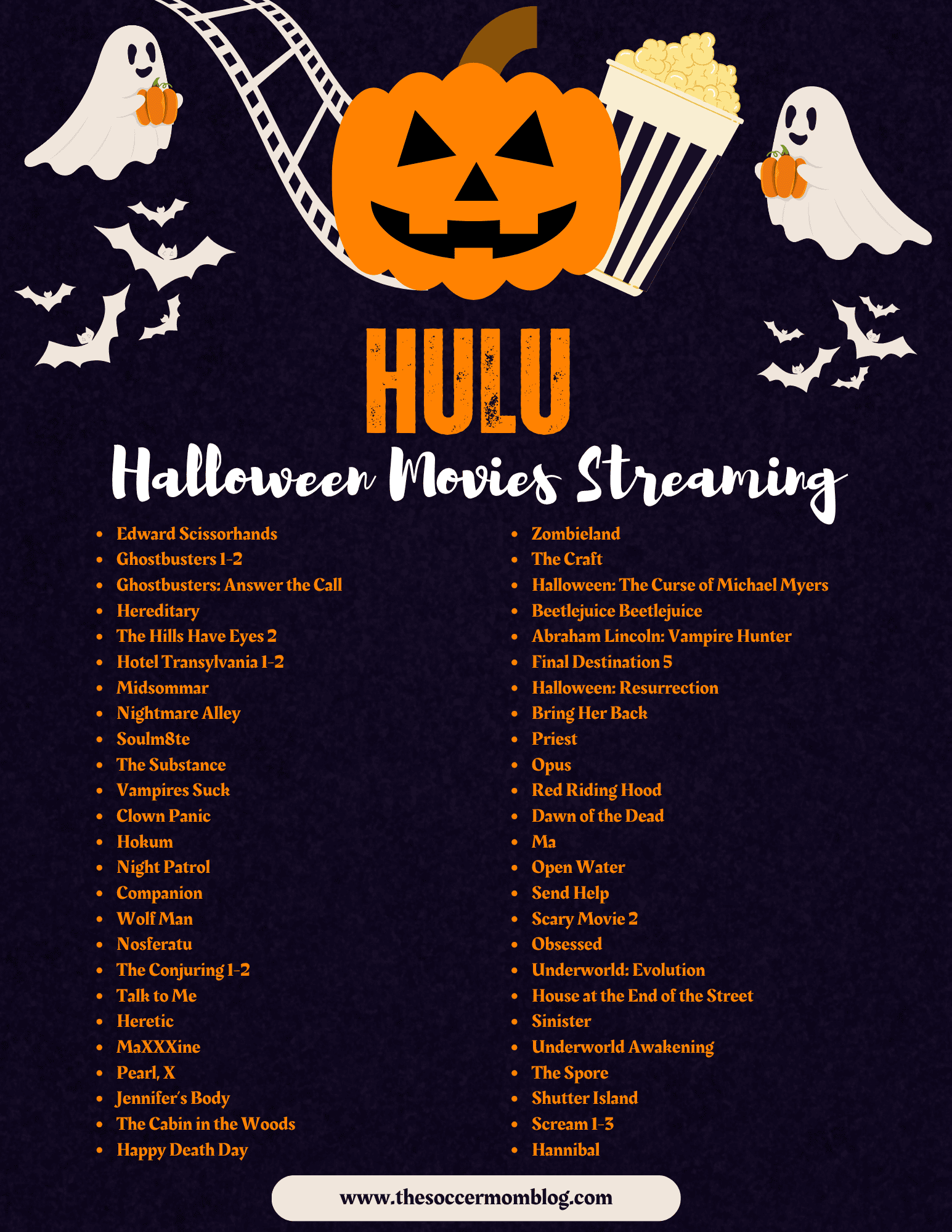 list of Halloween movies streaming on Hulu for 2026.