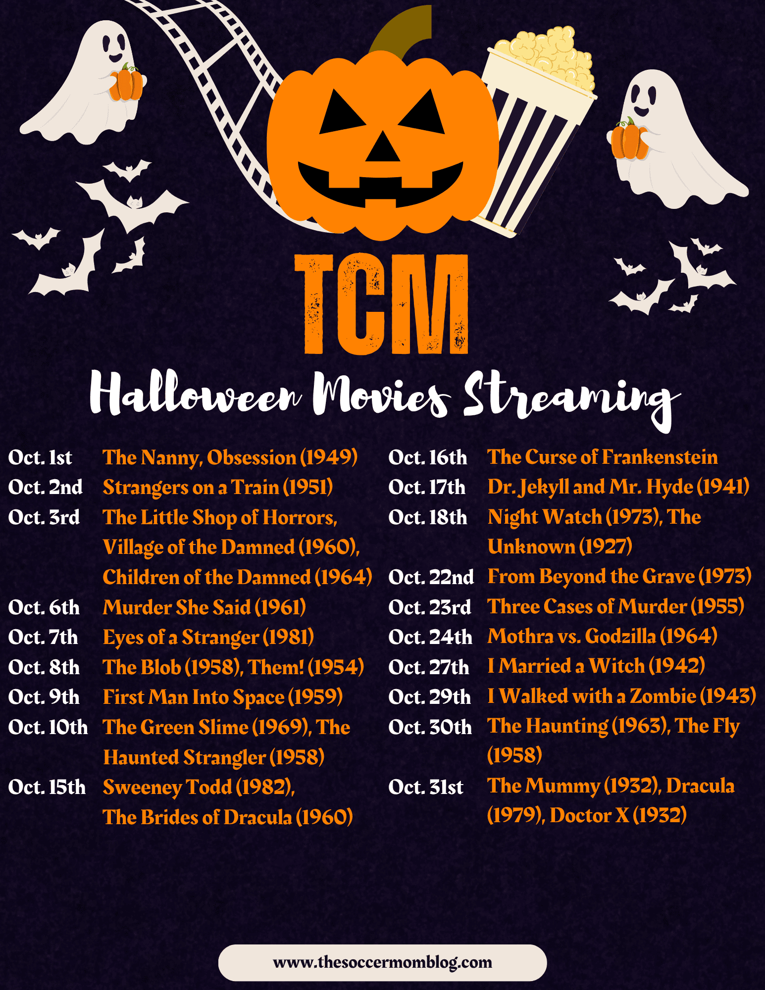 list of Halloween movies streaming on TCM for 2026.