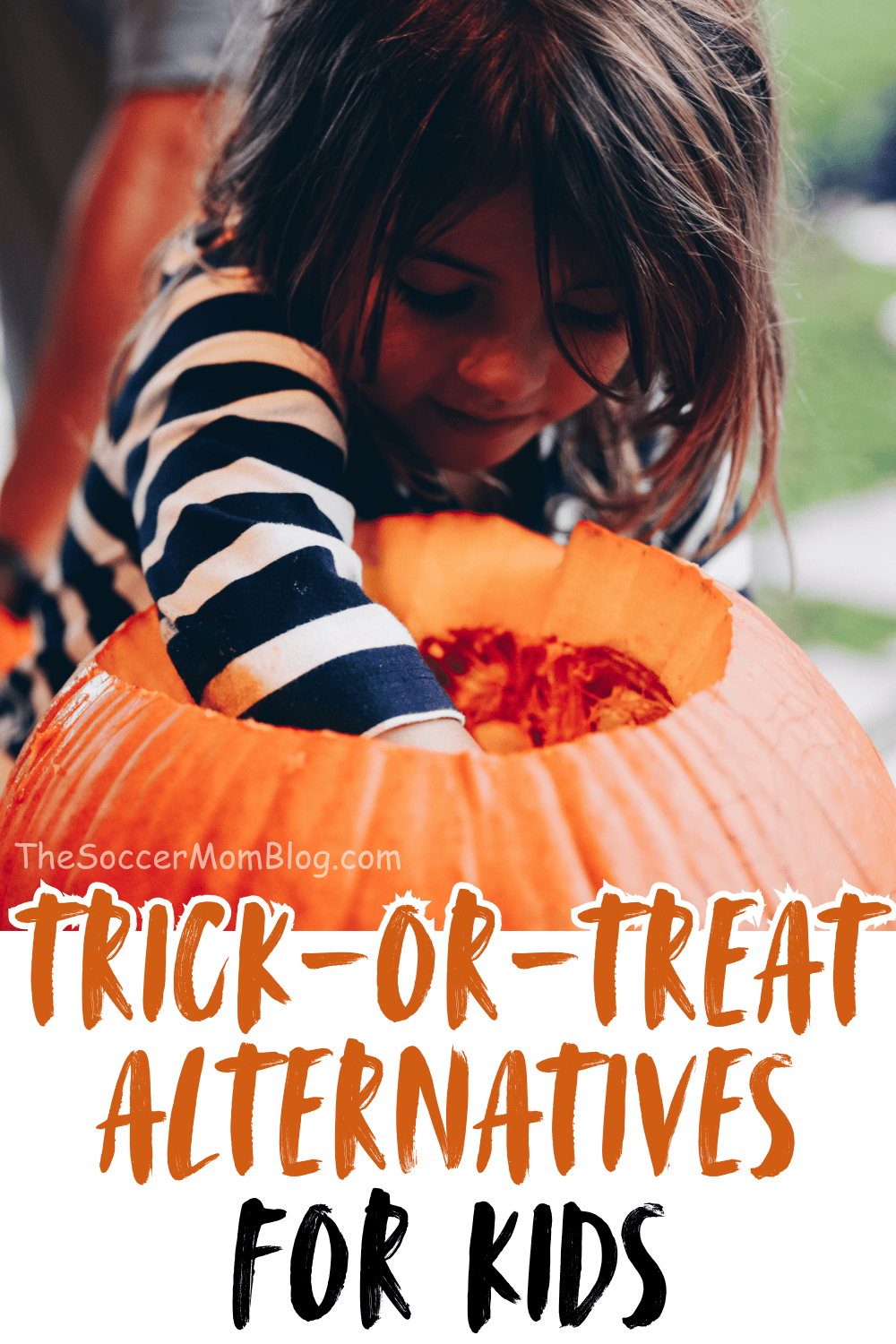 kids carving pumpkins as an alternative to trick-or-treating