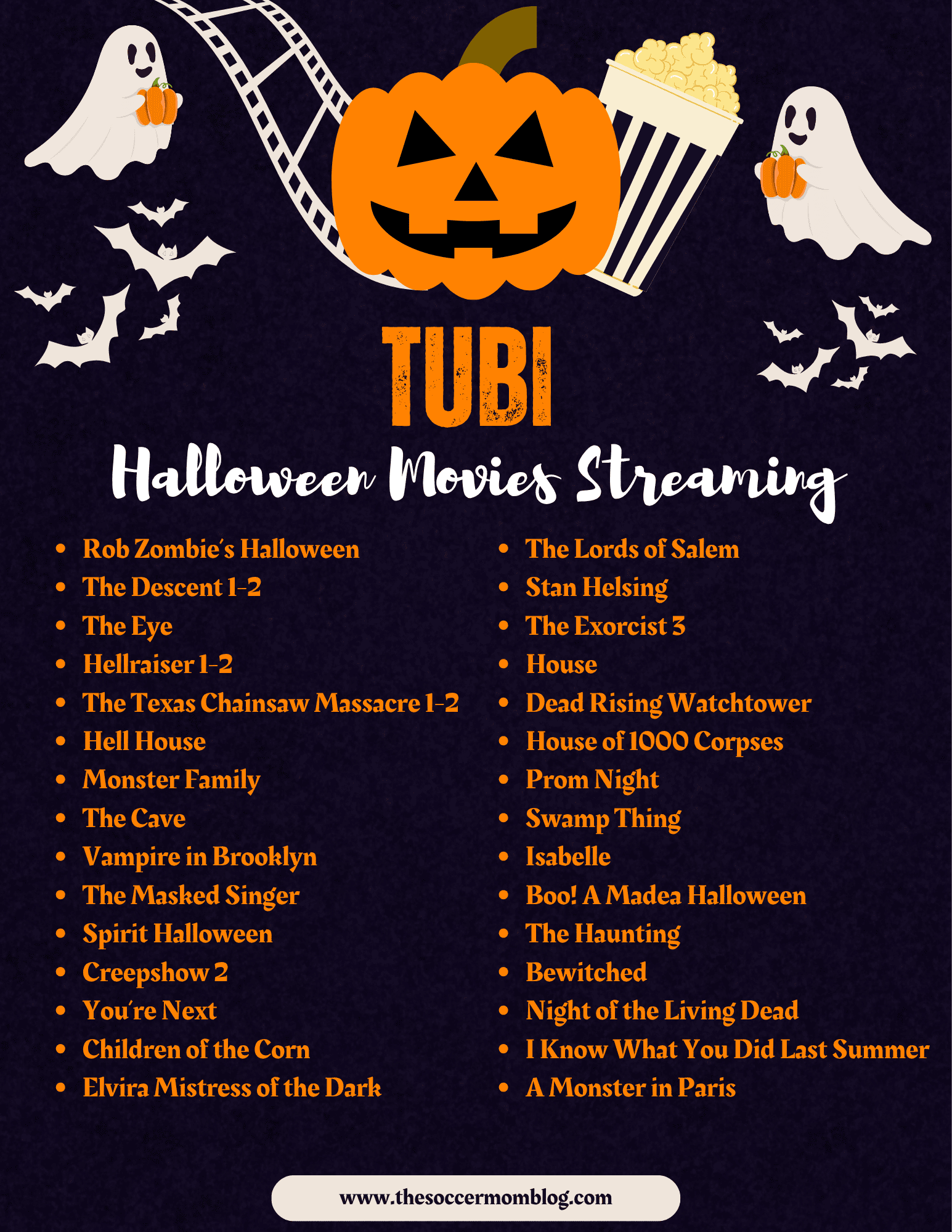list of Halloween movies streaming on Tubi for 2026.